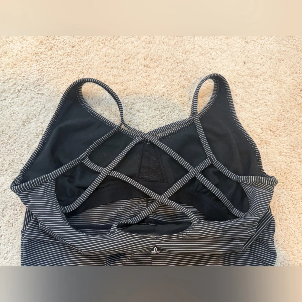 Prana Black and White Striped Dress with Criss Cross Back Size Large